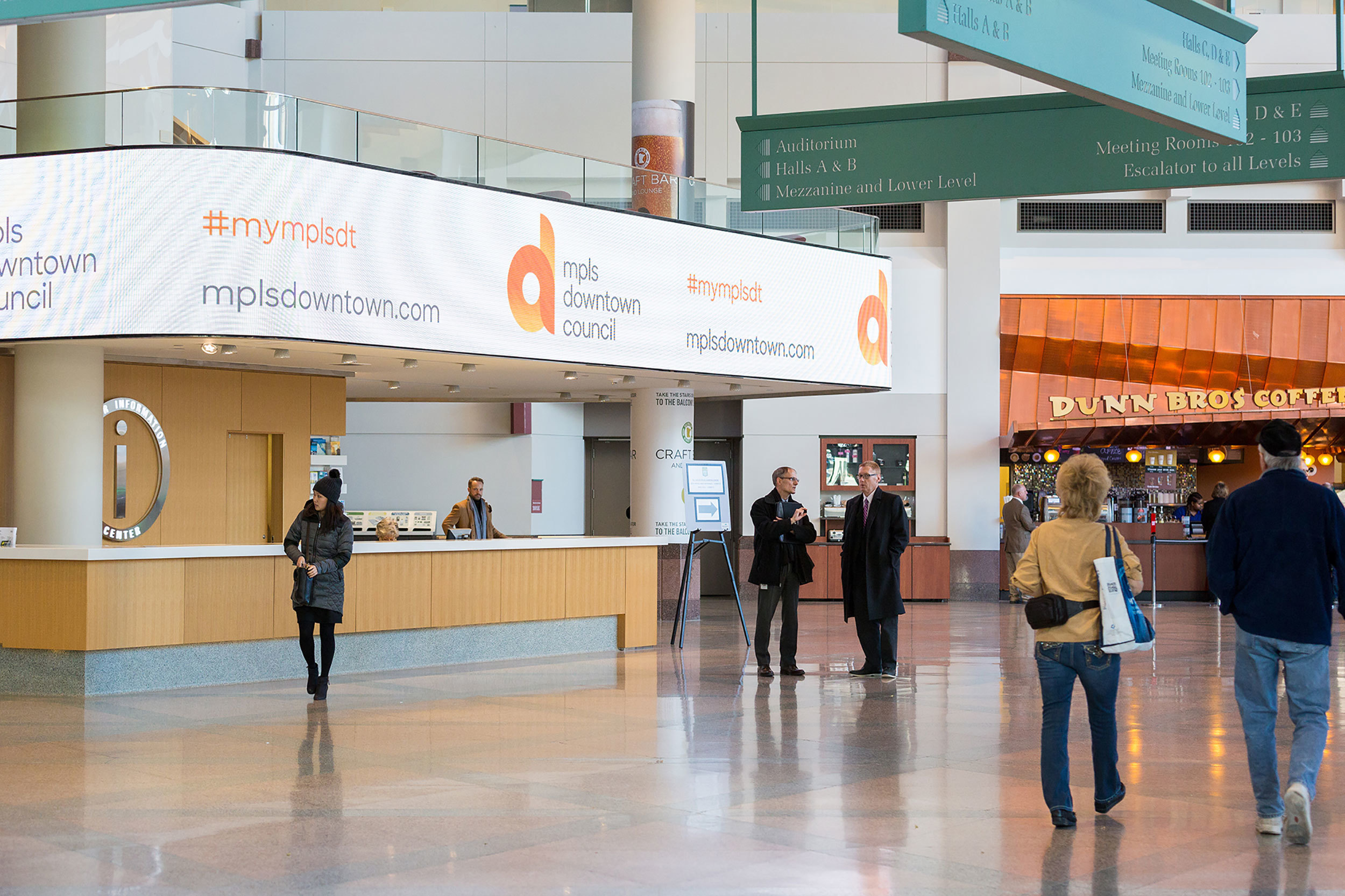 The Minneapolis Downtown Council brand design on display signage.