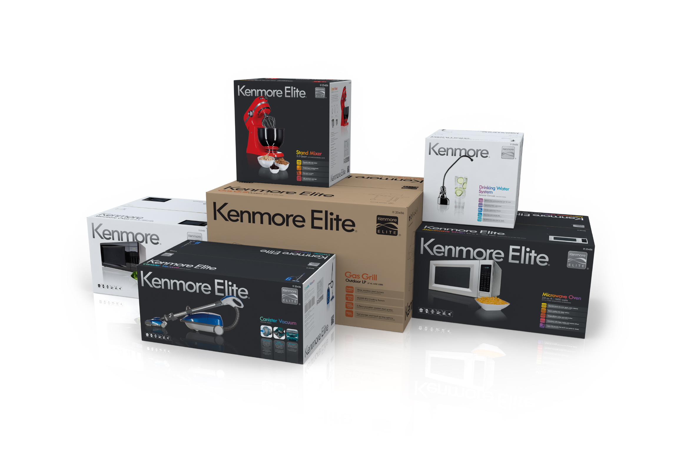 Kenmore packaging design boxes showcasing unique home products.